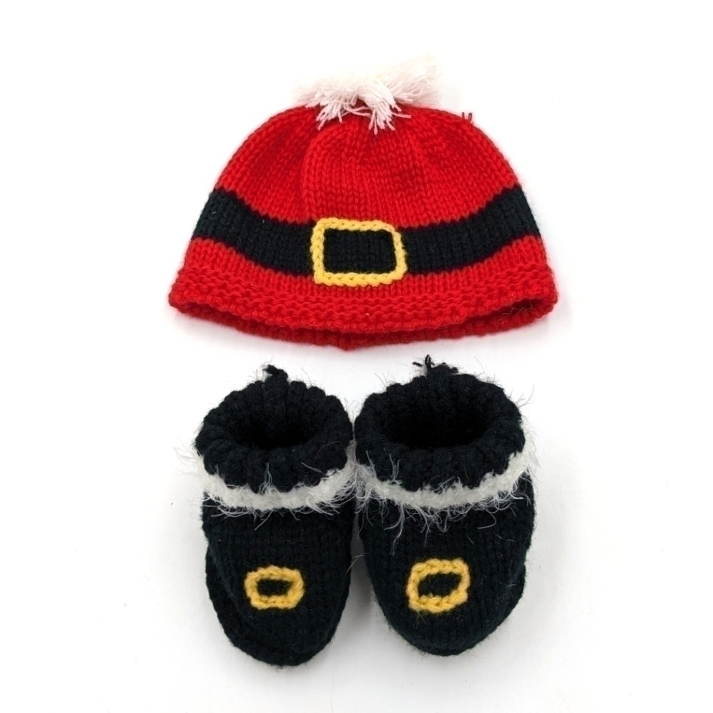 Little Me Santa Claus Christmas Knit Hat Footies Set 0-12m